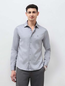 U.S. POLO ASSN. - Men Grey Tailored Fit Oxford Half Sleeves Shirt