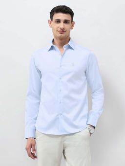 U.S. POLO ASSN. - Men Blue Tailored Fit Oxford Half Sleeves Shirt