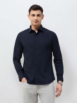 U.S. POLO ASSN. - Men Navy Blue Tailored Fit Oxford Half Sleeves Shirt