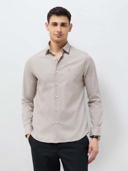 U.S. POLO ASSN. - Men Light Beige Tailored Fit Oxford Half Sleeves Shirt