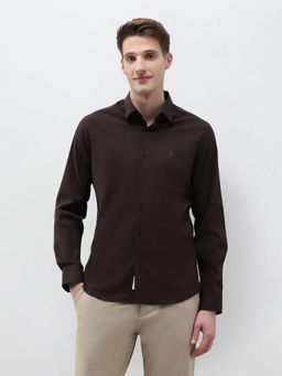 U.S. POLO ASSN. - Men Brown Tailored Fit Oxford Half Sleeves Shirt