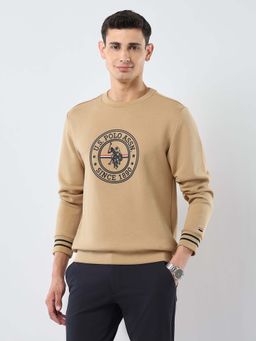 U.S. POLO ASSN. - Men Beige Brand Embossed Regular Fit Sweatshirt