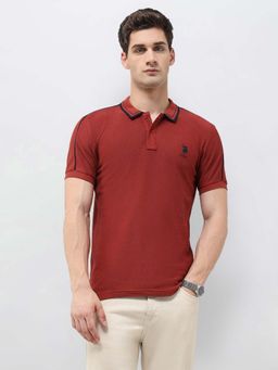 U.S. POLO ASSN. - Men Red Textured Slim Fit Polo T-shirt