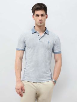U.S. POLO ASSN. - Men Blue All-Over Printed Slim Fit Polo T-shirt
