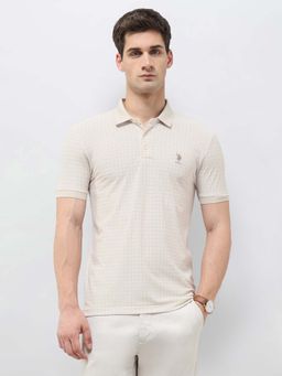 U.S. POLO ASSN. - Men Beige All-Over Printed Slim Fit Polo T-shirt