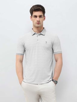 U.S. POLO ASSN. - Men Grey Textured Slim Fit Polo T-shirt