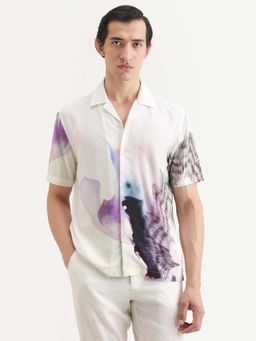 Rare Rabbit - Men Off White Half Sleeves Regular Fit Printed Shirt