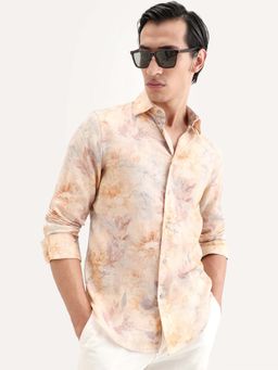 Rare Rabbit - Men Beige Spread Collar Floral Print Shirt