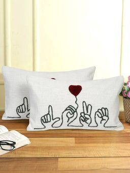 Eyda - Cotton Love With Heart Embroidered Cushion Cover Set of 2