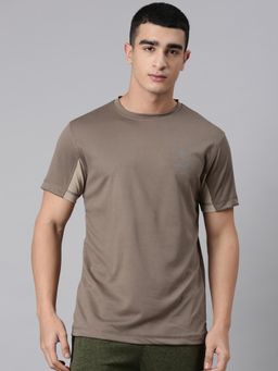 Classic Polo - Men's Brown Crew Neck Slim Fit Solid Polyester T-Shirt