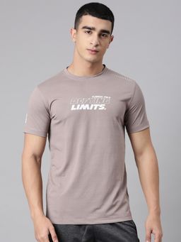 Classic Polo - Men's Stone Brown Crew Neck Slim Fit Typography Polyester T-Shirt