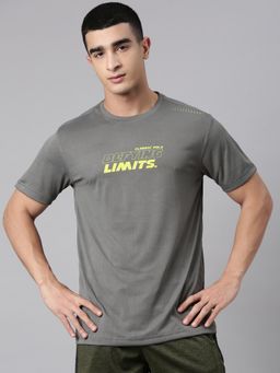 Classic Polo - Men's Dark Grey Crew Neck Slim Fit Typography Polyester T-Shirt