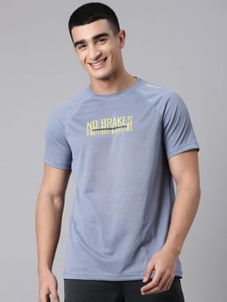 Classic Polo - Men's Blue Crew Neck Slim Fit Typography Polyester T-Shirt