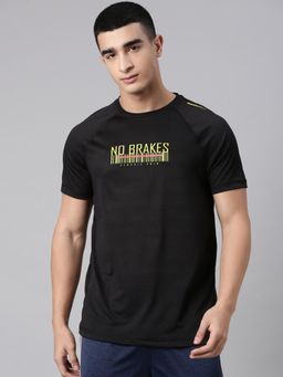 Classic Polo - Men's Black Crew Neck Slim Fit Typography Polyester T-Shirt