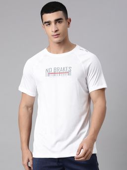 Classic Polo - Men's White Crew Neck Slim Fit Typography Polyester T-Shirt