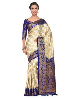 Mimosa - Silk Beige Saree With Blouse Piece