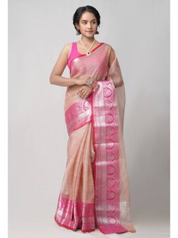 Unnati Silks - Cream Kota Tissue Saree with Unstitched Blouse