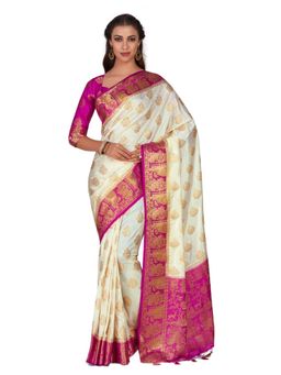 Mimosa - Silk Beige Saree With Blouse Piece