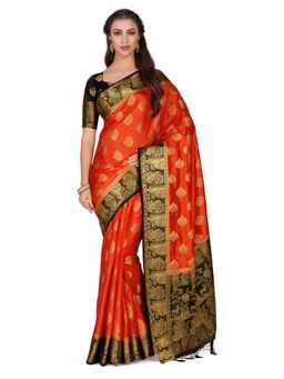 Mimosa - Silk Orange Saree With Blouse Piece