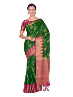 Mimosa - Silk Green Saree With Blouse Piece