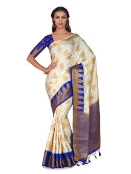 Mimosa - Silk Beige Saree With Blouse Piece