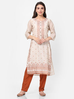 Shree - Women Chanderi Off White Geometric Printed Kurta