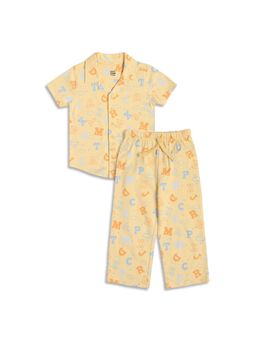 MINI KLUB - Cotton Half Sleeves Typography Printed Shirt with Pyjama-Yellow