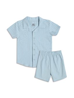 MINI KLUB - Cotton Half Sleeves Striped Shirt with Shorts-Blue
