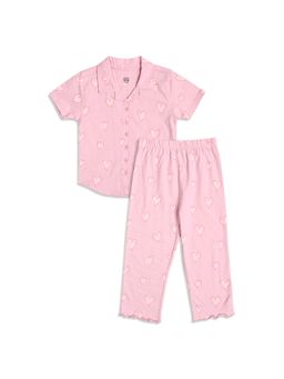 MINI KLUB - Cotton Half Sleeves Hearts Printed Shirt with Pyjama- Pink