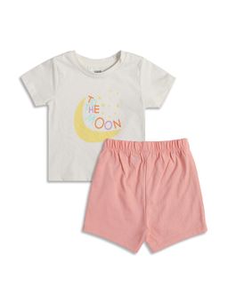 MINI KLUB - Cotton Half Sleeves Printed T-Shirt with Shorts- White and Pink