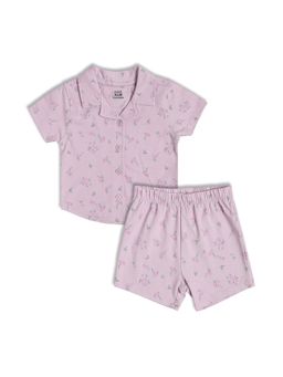 MINI KLUB - Cotton Half Sleeves Floral Printed Shirt with Shorts- Lavender