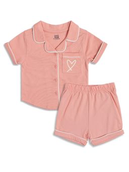 MINI KLUB - Cotton Half Sleeves Solid Shirt with Shorts-Peach