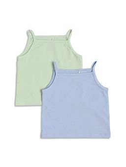 MINI KLUB - Girls Cotton Solid Camisoles-Blue and Green (Pack of 2)