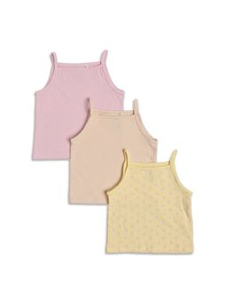MINI KLUB - Girls Cotton Solid Camisoles-Pink, Peach and Yellow (Pack of 3)