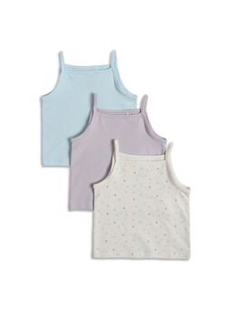 MINI KLUB - Girls Cotton Solid Camisoles-Blue, Lavender and Off White (Pack of 3)