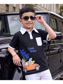 Tiny Bugs - Boys Printed Polo T-Shirt-Black