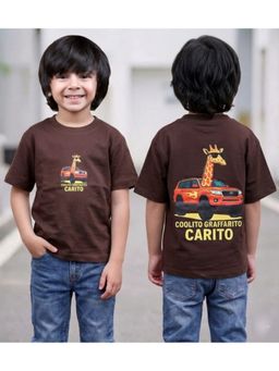 Tiny Bugs - Boys Printed Oversized T-Shirt-Brown