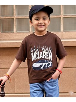Tiny Bugs - Boys Printed Oversized T-Shirt-Brown
