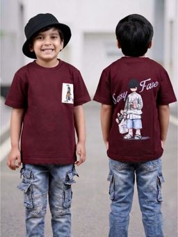 Tiny Bugs - Boys Printed Regular Fit T-Shirt-Maroon