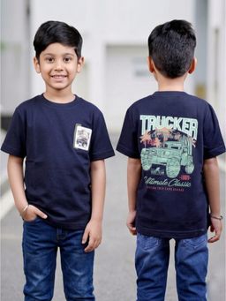Tiny Bugs - Boys Printed Regular Fit T-Shirt-Navy Blue