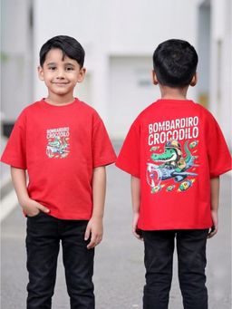 Tiny Bugs - Boys Printed Oversized T-Shirt-Red