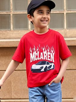 Tiny Bugs - Boys Printed Oversized T-Shirt-Red