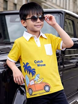 Tiny Bugs - Boys Printed Polo T-Shirt-Yellow