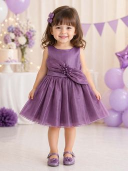 The Magic Wand - Sleeveless Statement Party Dress with Floral Applique-Purple