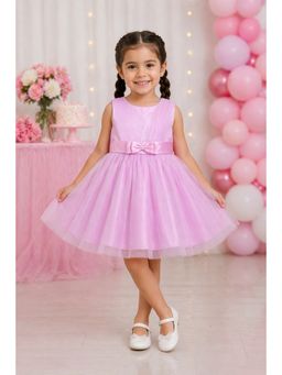 The Magic Wand - Sleeveless One Sided Draped Tulle Glitter Dress with Bow Applique-Pink