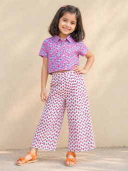 The Magic Wand - Cambric Cotton Half Sleeves Floral Printed Shirt with Pant-Pink