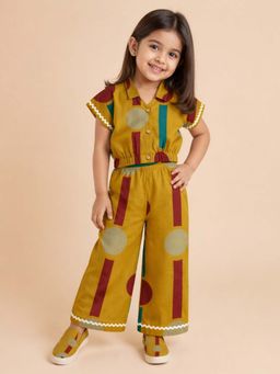 The Magic Wand - Half Sleeves Color Block Boxy Co-Ord Set-Mustard