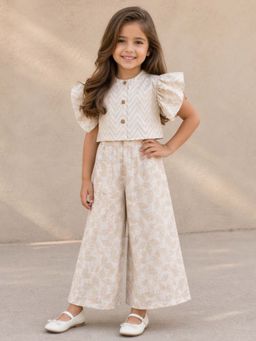The Magic Wand - Ruffle Sleeves Zig Zag Printed Shirt with Pant-Off White