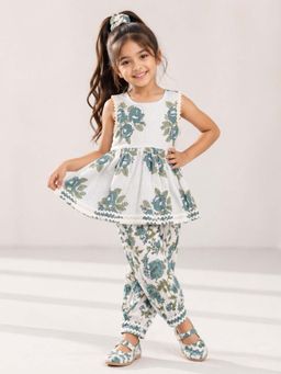 The Magic Wand - Cambric Cotton Sleeveless Floral Printed Kurta with Salwar- Grey