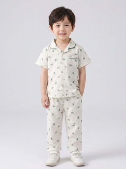 The Magic Wand - Cotton Half Sleeves Printed Shirt with Pyjama-Cream